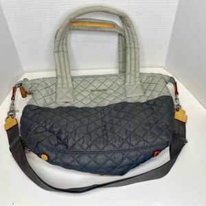 MZ Wallace Gray and Cream Quilted Shoulder Bag